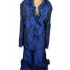 New Nubiano NY 2PC Navy Blue Polyester Ruffle Cocktail Skirt Suit Size 26W
