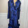 New Nubiano NY 2PC Navy Blue Polyester Ruffle Cocktail Skirt Suit Size 26W