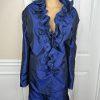 New Nubiano NY 2PC Navy Blue Polyester Ruffle Cocktail Skirt Suit Size 26W