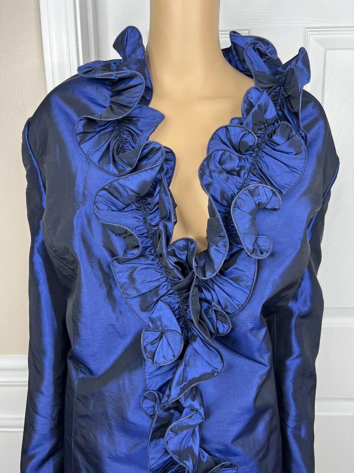 New Nubiano NY 2PC Navy Blue Polyester Ruffle Cocktail Skirt Suit Size 26W