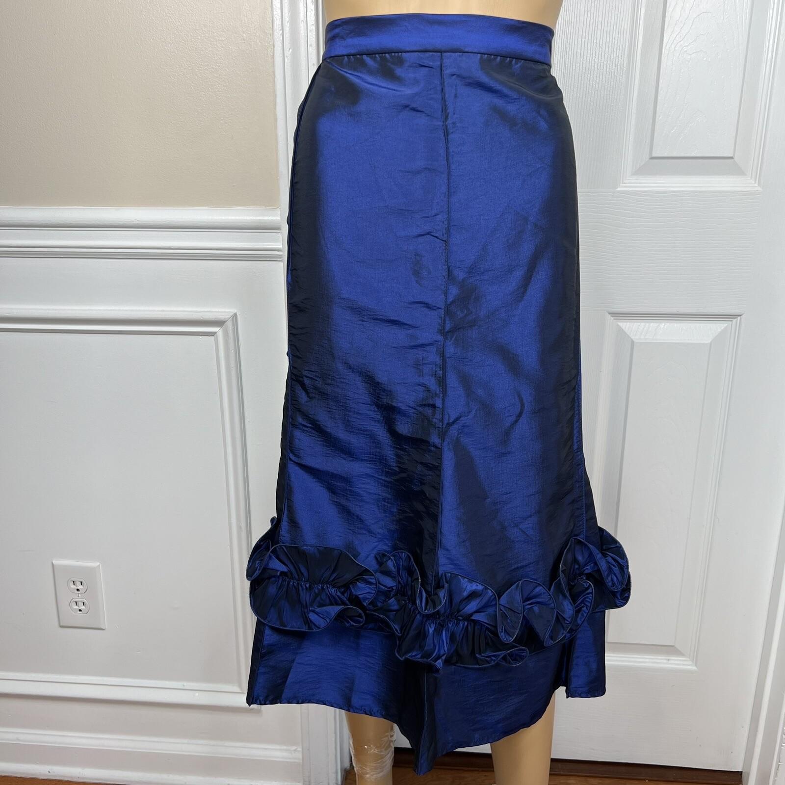 New Nubiano NY 2PC Navy Blue Polyester Ruffle Cocktail Skirt Suit Size 26W