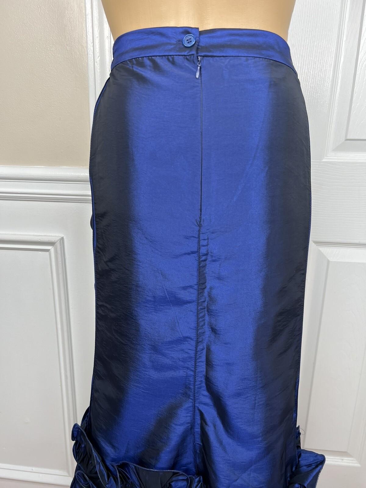 New Nubiano NY 2PC Navy Blue Polyester Ruffle Cocktail Skirt Suit Size 26W
