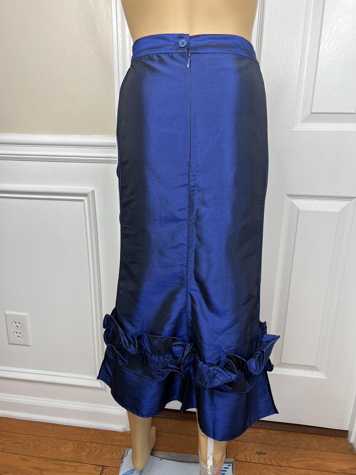 New Nubiano NY 2PC Navy Blue Polyester Ruffle Cocktail Skirt Suit Size 26W
