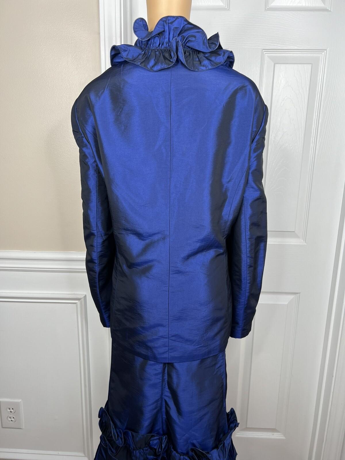 New Nubiano NY 2PC Navy Blue Polyester Ruffle Cocktail Skirt Suit Size 26W