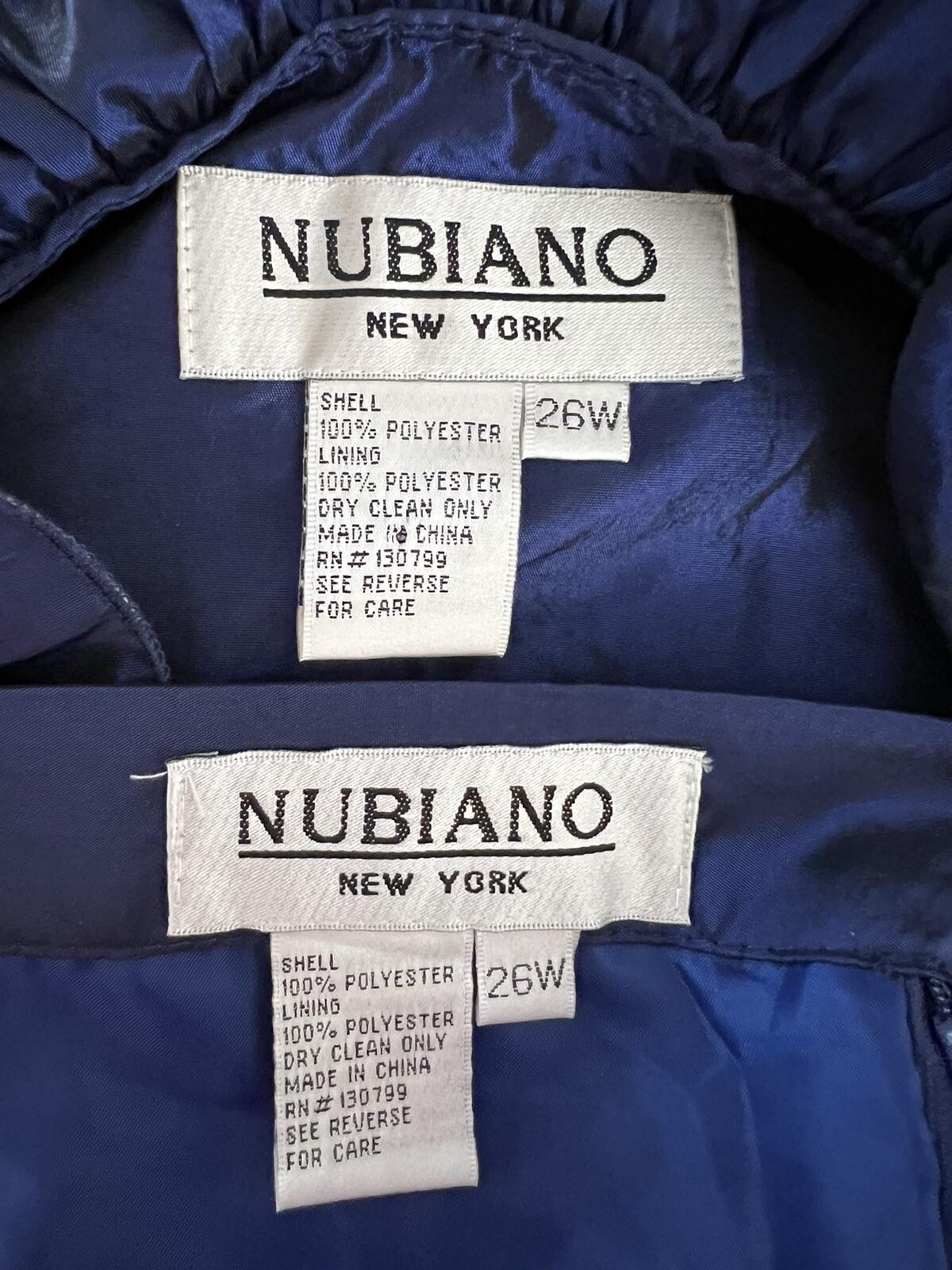 New Nubiano NY 2PC Navy Blue Polyester Ruffle Cocktail Skirt Suit Size 26W