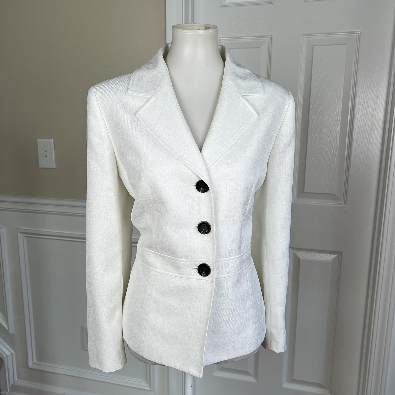 10-476.jpg Suit Studio Polyester Blazer Size 14P White Lined Single Breasted Notch Collar
