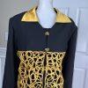 Carissimo Polyester Skirt Suit Top Size 22 Black Gold Collared Cocktail 3PC