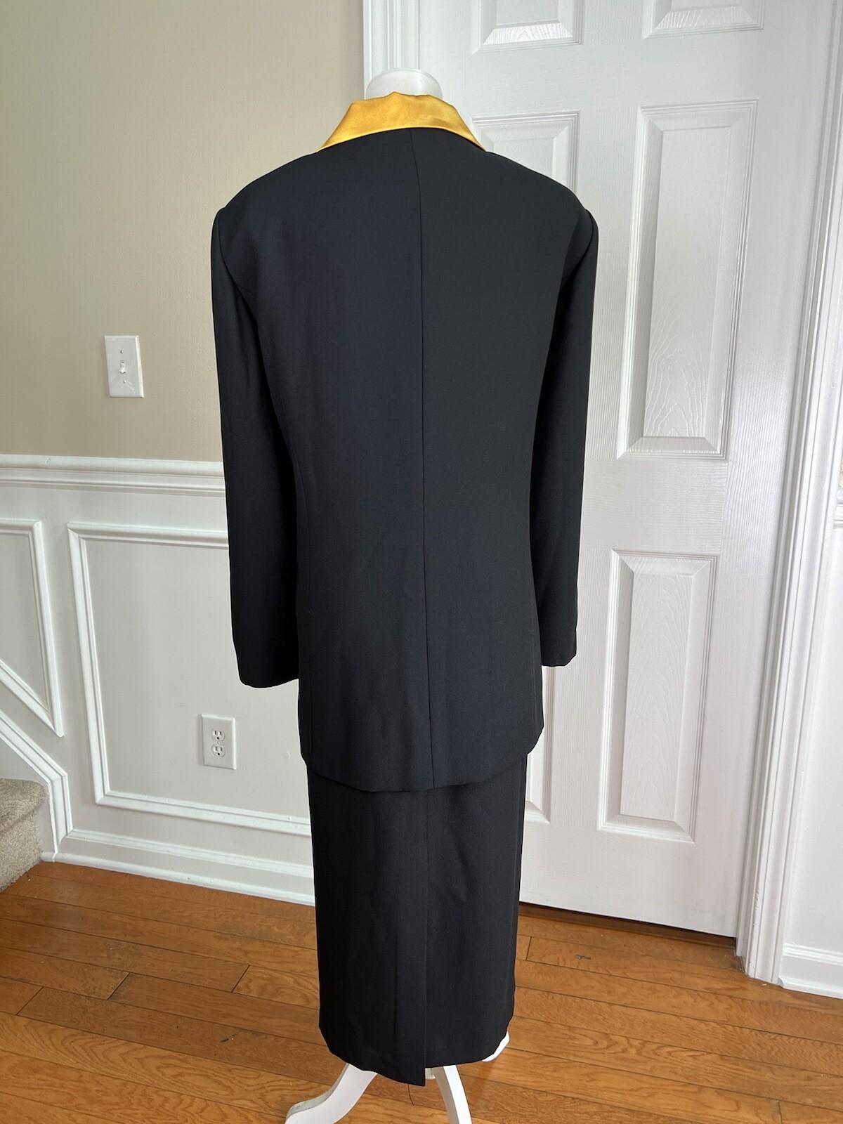 Carissimo Polyester Skirt Suit Top Size 22 Black Gold Collared Cocktail 3PC