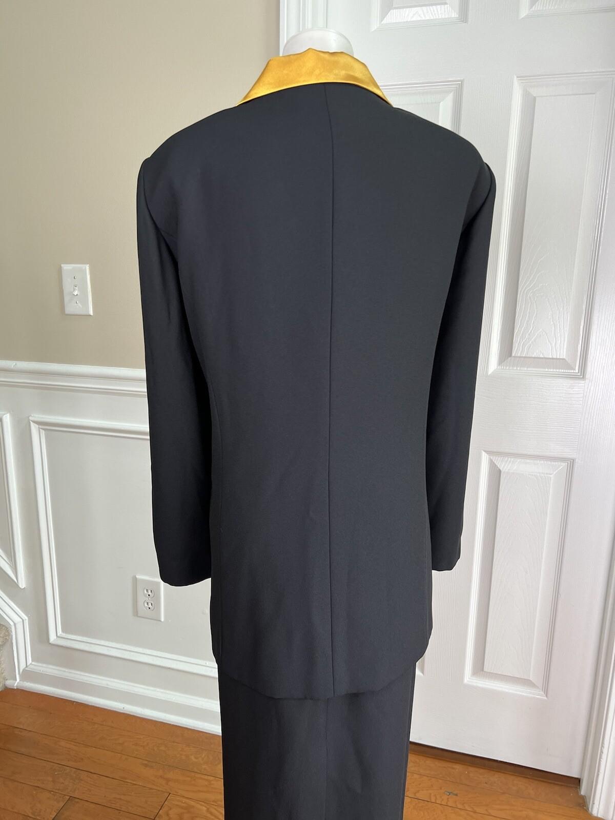 Carissimo Polyester Skirt Suit Top Size 22 Black Gold Collared Cocktail 3PC