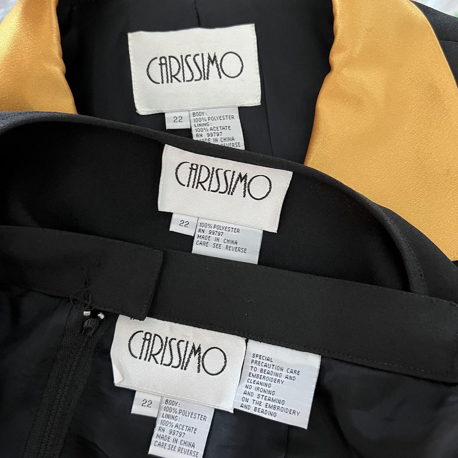 Carissimo Polyester Skirt Suit Top Size 22 Black Gold Collared Cocktail 3PC