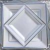 Square Disposable Plates White Silver Rim 50 Pack (25 dinner) (25 salad)
