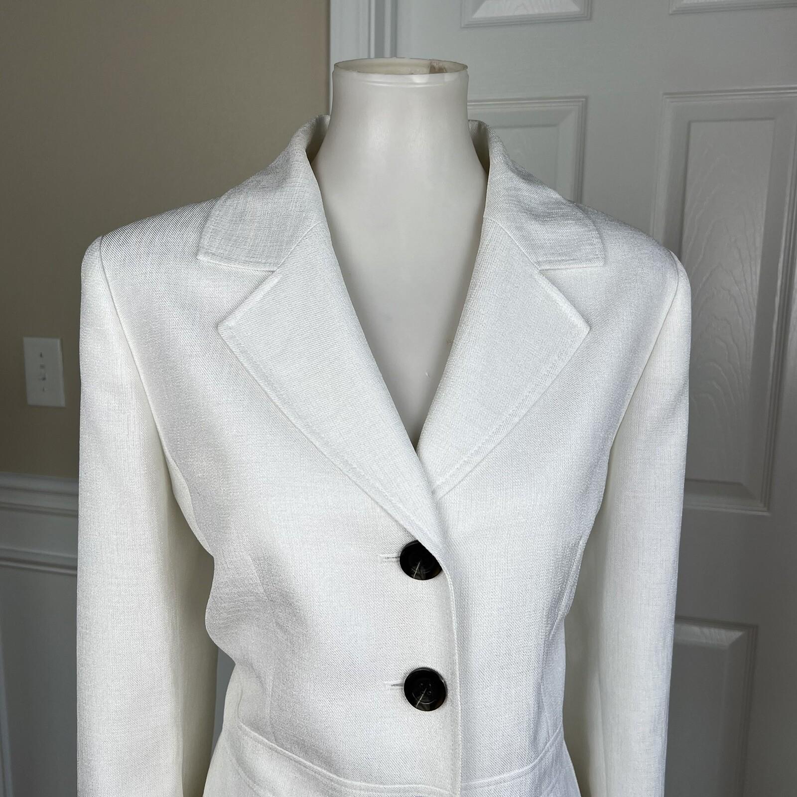 10-478.jpg Suit Studio Polyester Blazer Size 14P White Lined Single Breasted Notch Collar