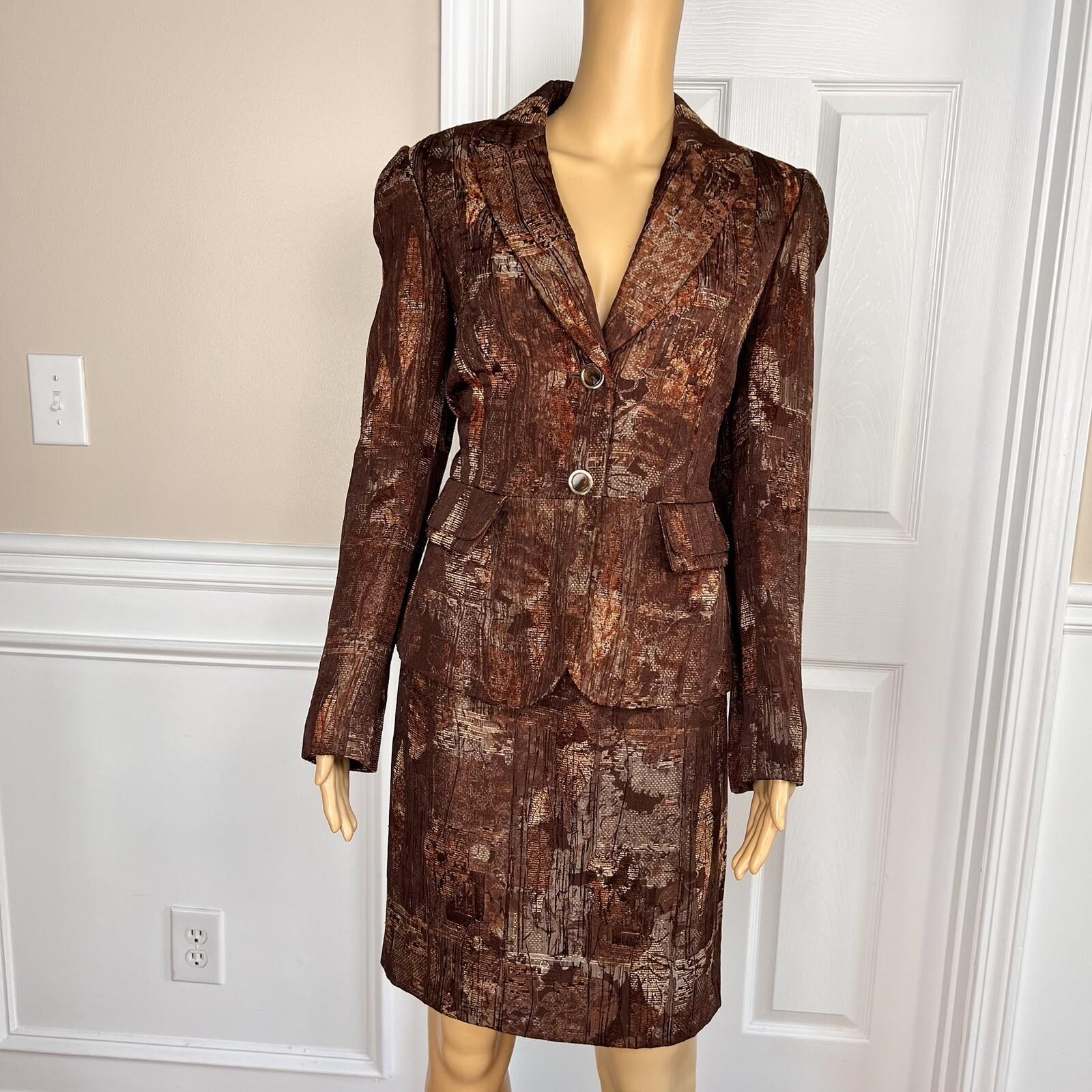 ANTONIO MELANI 2PC Brown Polyester Rayon Lined Tiered Skirt 10 Skirt 8 Abstract