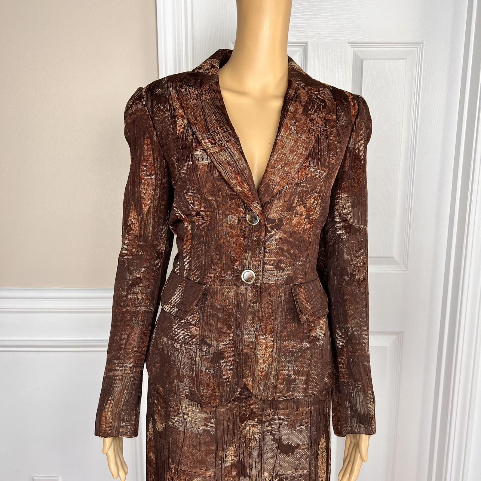 ANTONIO MELANI 2PC Brown Polyester Rayon Lined Tiered Skirt 10 Skirt 8 Abstract