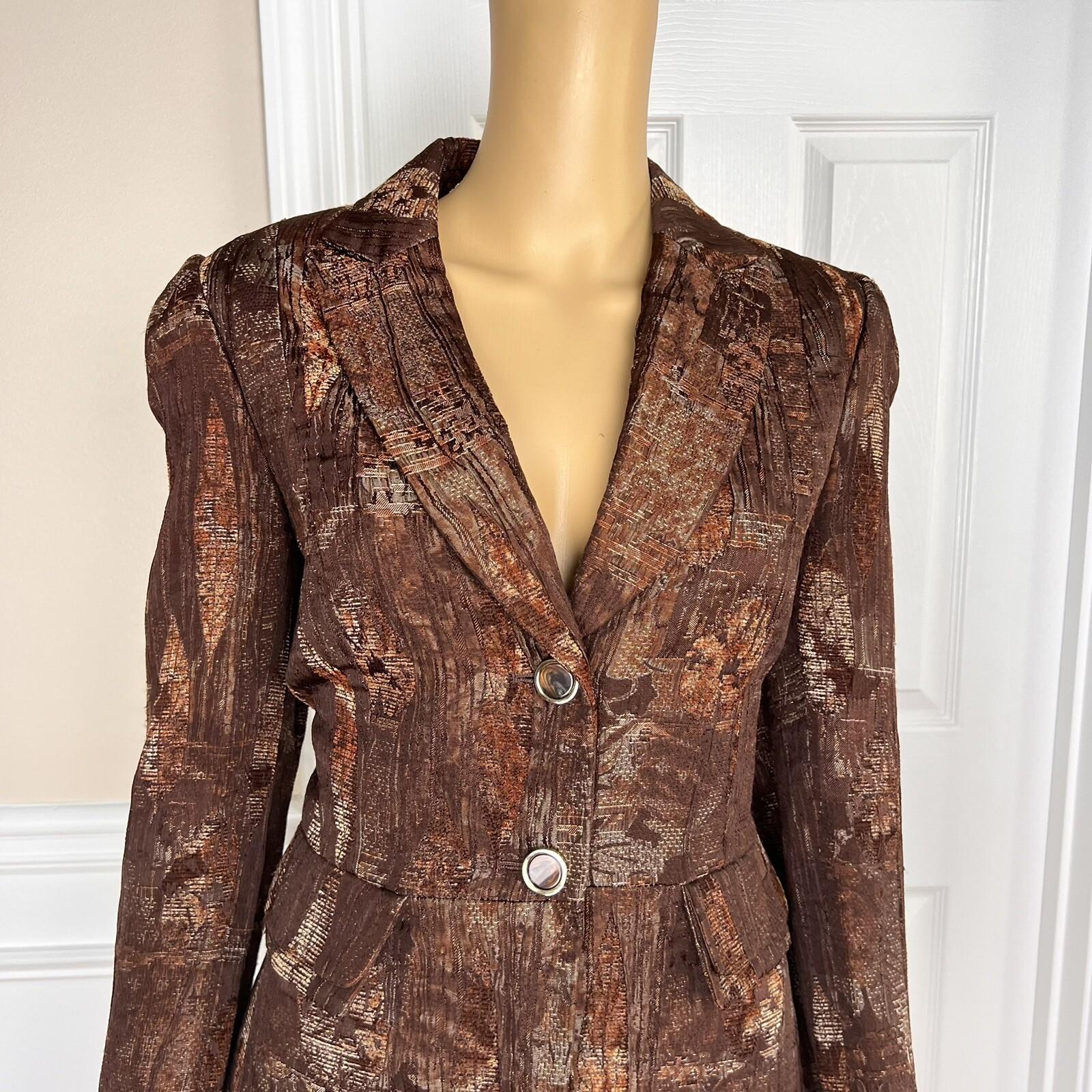 ANTONIO MELANI 2PC Brown Polyester Rayon Lined Tiered Skirt 10 Skirt 8 Abstract