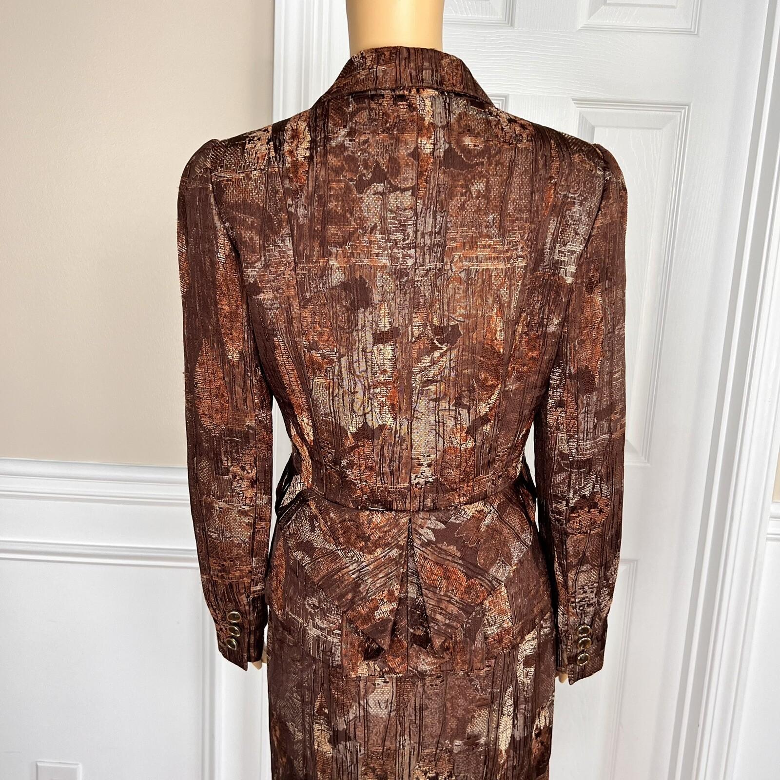 ANTONIO MELANI 2PC Brown Polyester Rayon Lined Tiered Skirt 10 Skirt 8 Abstract