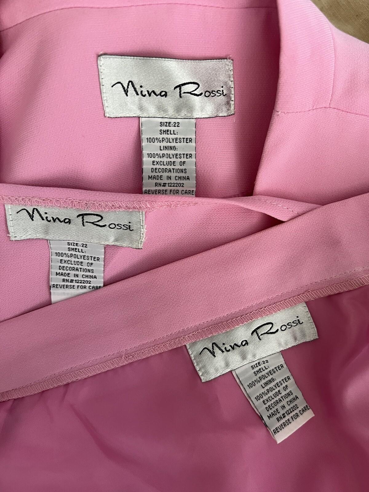 Nina Rossi Polyester Skirt Suit Top Size 22 Pink Ruffle Beaded Lined Women 3PC