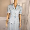 KASPER ASL Wash Blue Beaded Polyester Lined Flare Short Sleeve Skirt Suit SZ 6