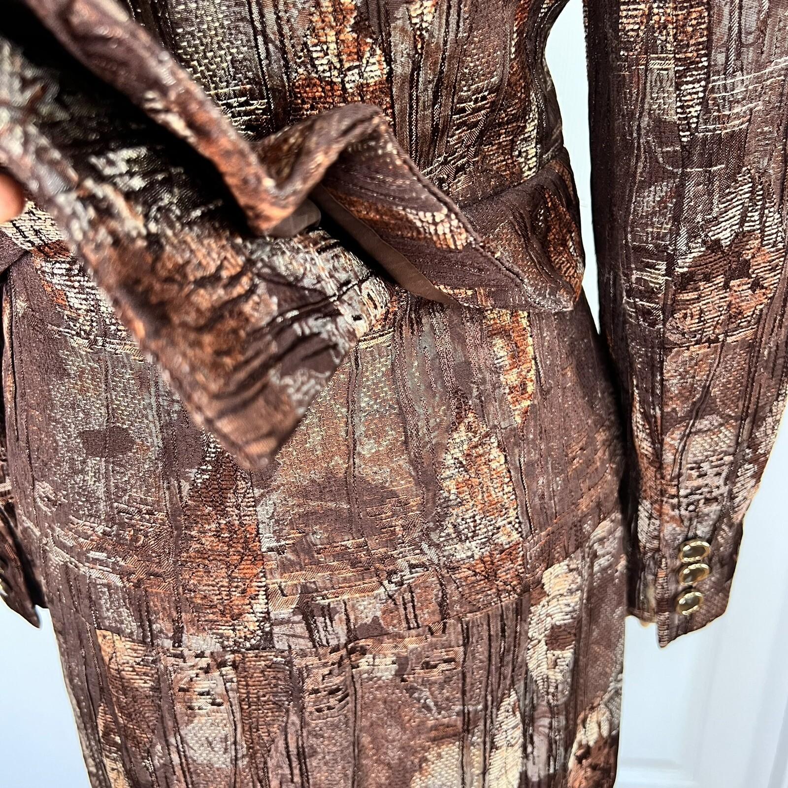 ANTONIO MELANI 2PC Brown Polyester Rayon Lined Tiered Skirt 10 Skirt 8 Abstract
