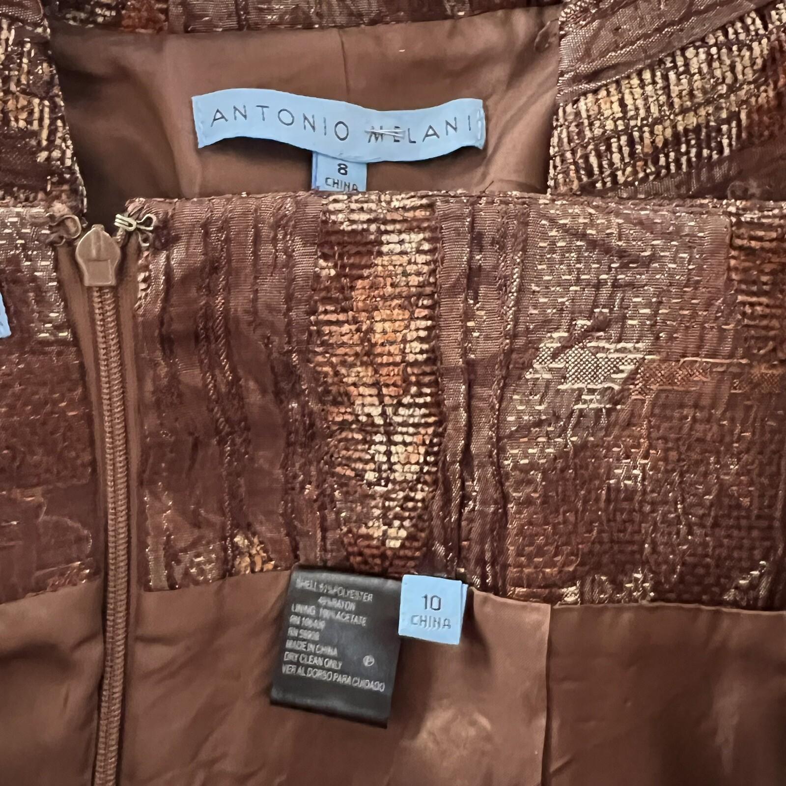 ANTONIO MELANI 2PC Brown Polyester Rayon Lined Tiered Skirt 10 Skirt 8 Abstract