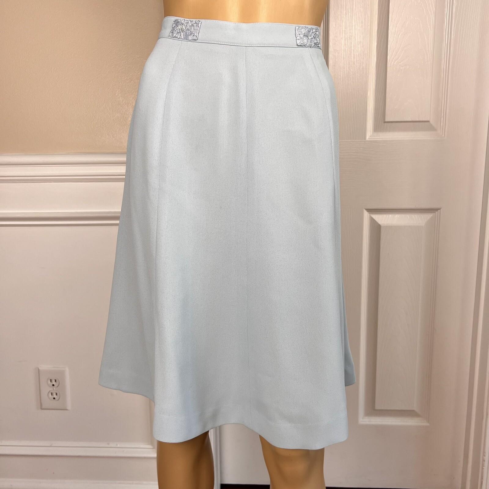 KASPER ASL Wash Blue Beaded Polyester Lined Flare Short Sleeve Skirt Suit SZ 6