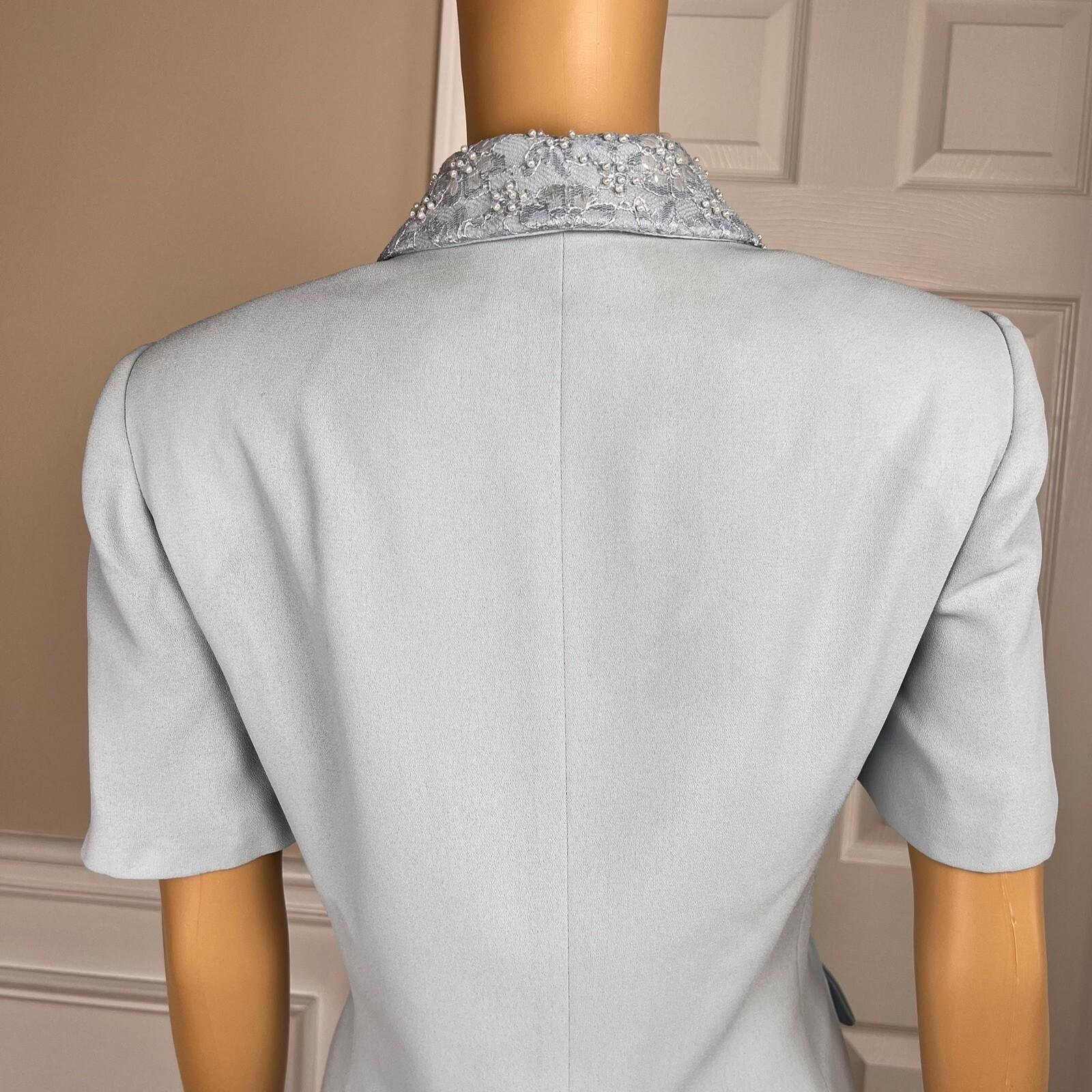 KASPER ASL Wash Blue Beaded Polyester Lined Flare Short Sleeve Skirt Suit SZ 6