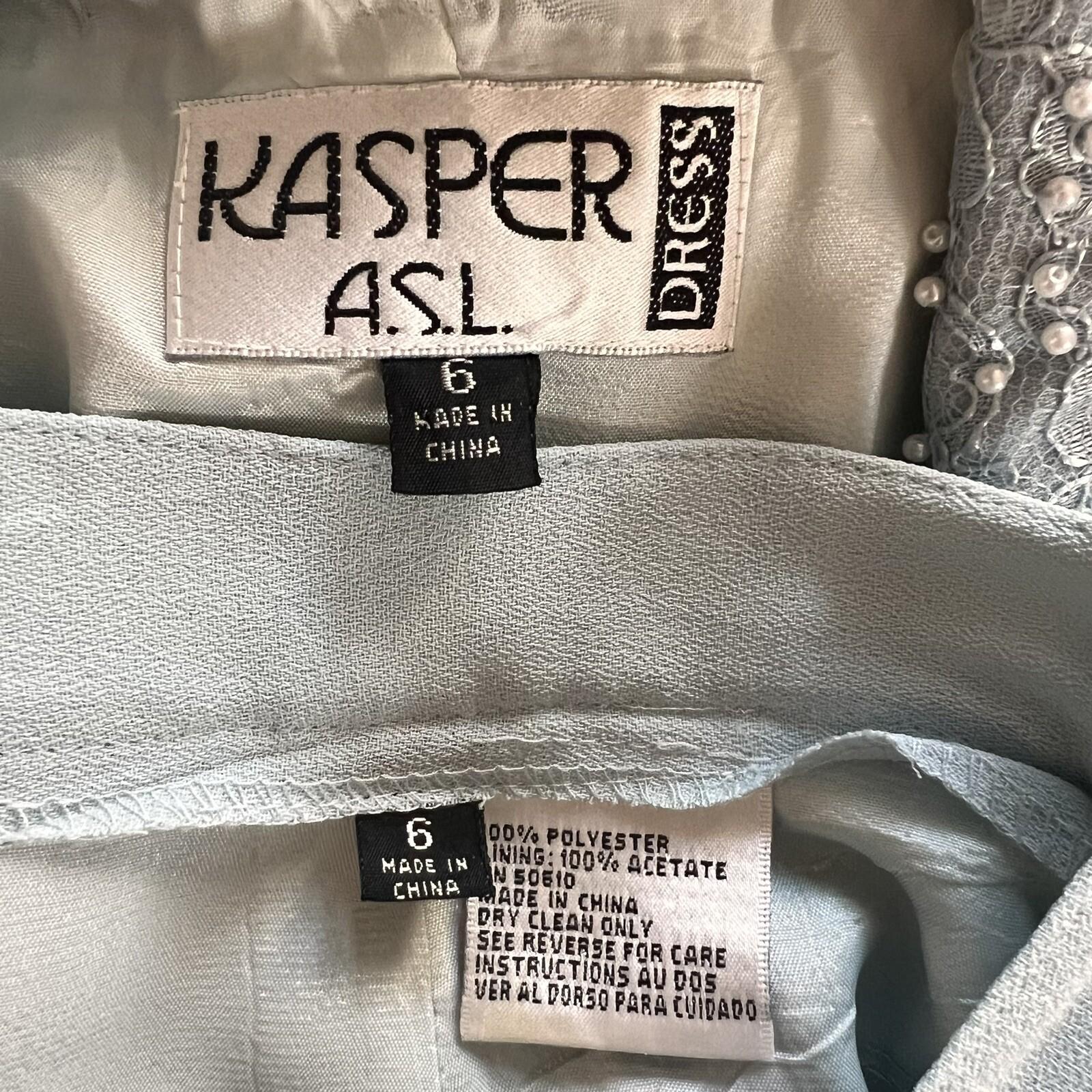KASPER ASL Wash Blue Beaded Polyester Lined Flare Short Sleeve Skirt Suit SZ 6