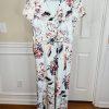 KARL LAGERFELD PARIS Blue Floral Belted Wide Leg Cropped Jumpsuit Size 14
