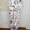 KARL LAGERFELD PARIS Blue Floral Belted Wide Leg Cropped Jumpsuit Size 14