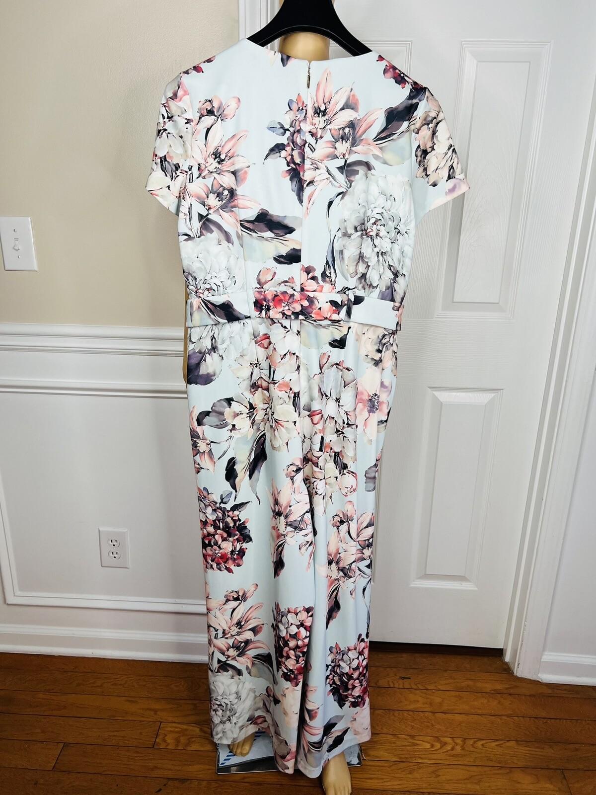 KARL LAGERFELD PARIS Blue Floral Belted Wide Leg Cropped Jumpsuit Size 14