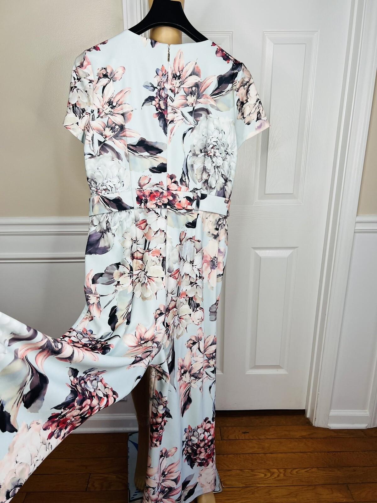 KARL LAGERFELD PARIS Blue Floral Belted Wide Leg Cropped Jumpsuit Size 14