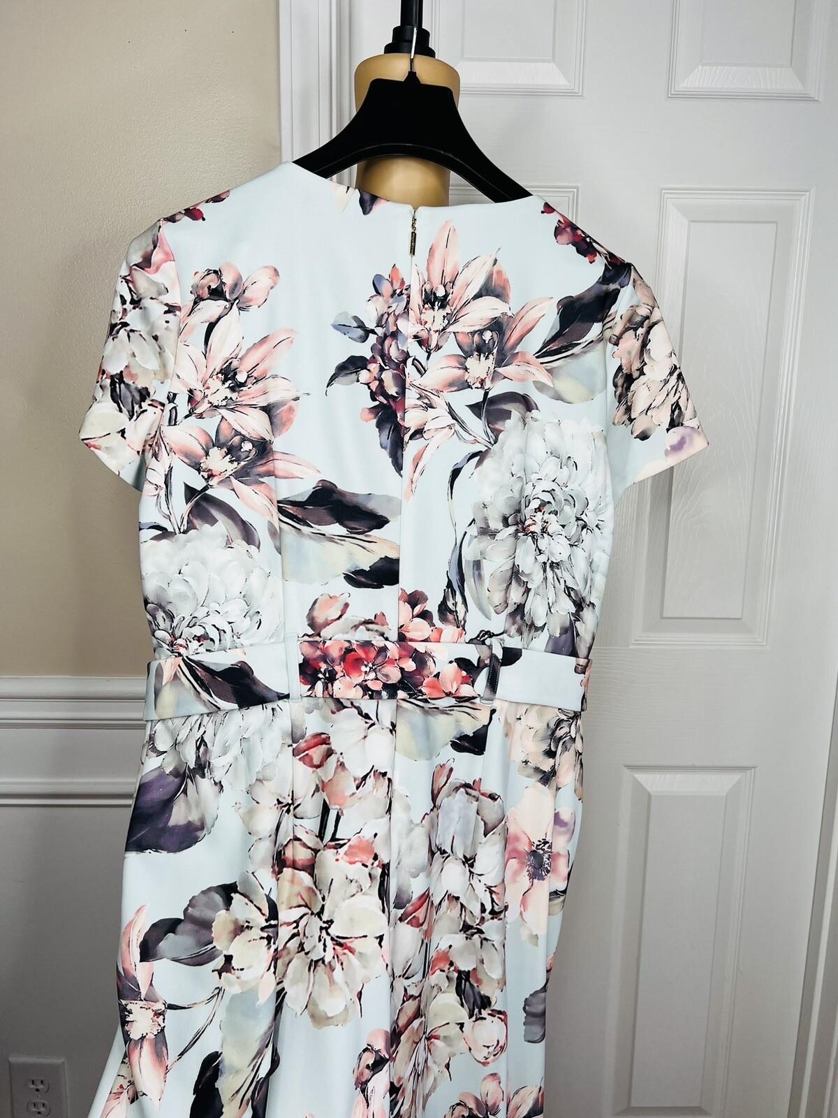 KARL LAGERFELD PARIS Blue Floral Belted Wide Leg Cropped Jumpsuit Size 14
