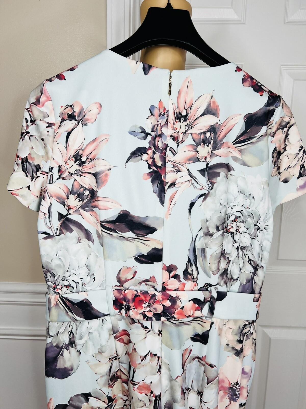 KARL LAGERFELD PARIS Blue Floral Belted Wide Leg Cropped Jumpsuit Size 14