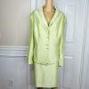 Tahari ASL Luxe Polyester Skirt Suit Size 24W Lemon Green Shawl Collar Lined 2PC
