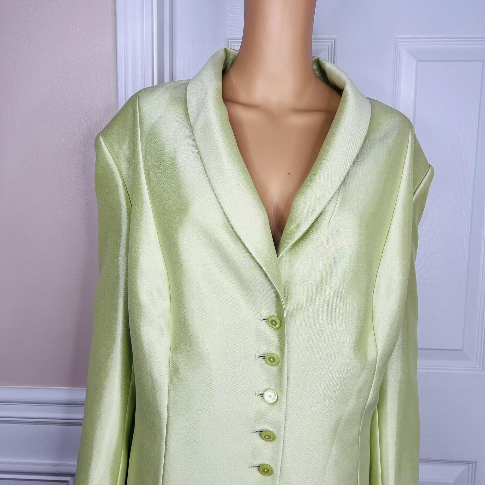 Tahari ASL Luxe Polyester Skirt Suit Size 24W Lemon Green Shawl Collar Lined 2PC