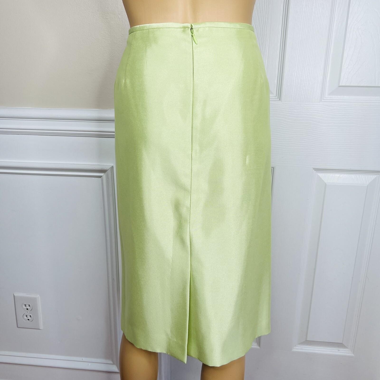 Tahari ASL Luxe Polyester Skirt Suit Size 24W Lemon Green Shawl Collar Lined 2PC