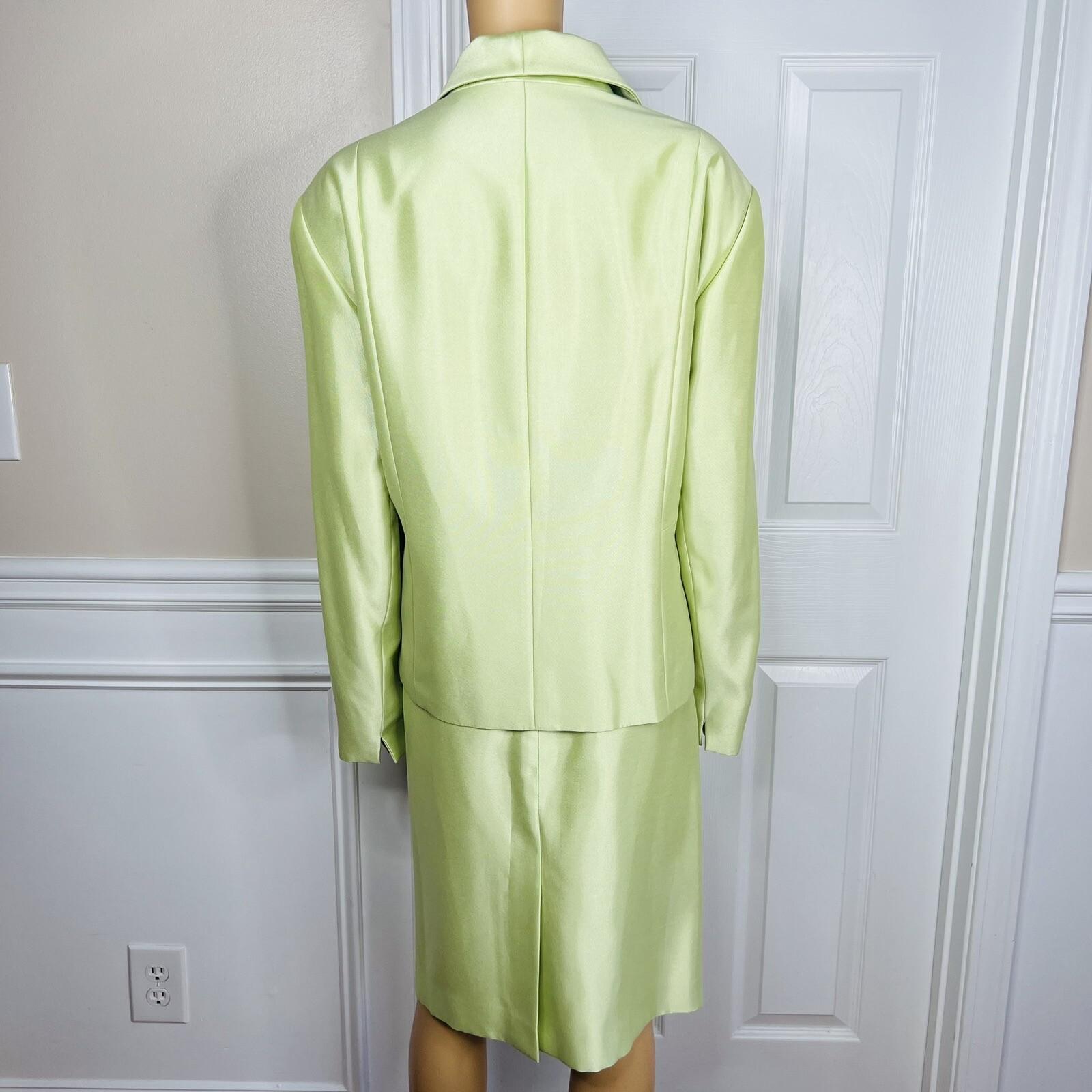 Tahari ASL Luxe Polyester Skirt Suit Size 24W Lemon Green Shawl Collar Lined 2PC