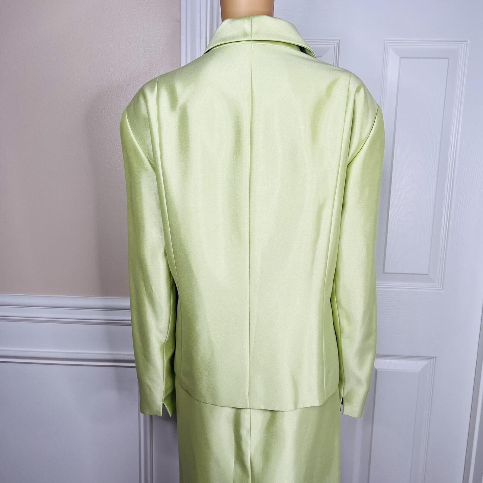 Tahari ASL Luxe Polyester Skirt Suit Size 24W Lemon Green Shawl Collar Lined 2PC