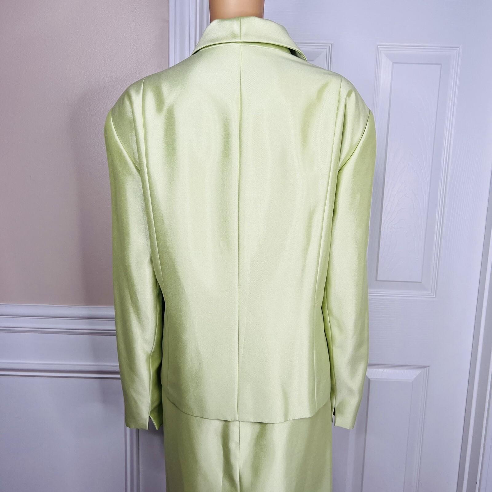 Tahari ASL Luxe Polyester Skirt Suit Size 24W Lemon Green Shawl Collar Lined 2PC