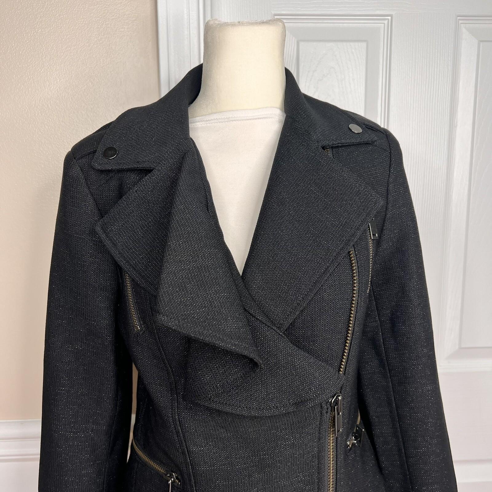 BANANA REPUBLIC Black Metallic Viscose Blend Ruffle Lined Zip Up Blazer Size 2