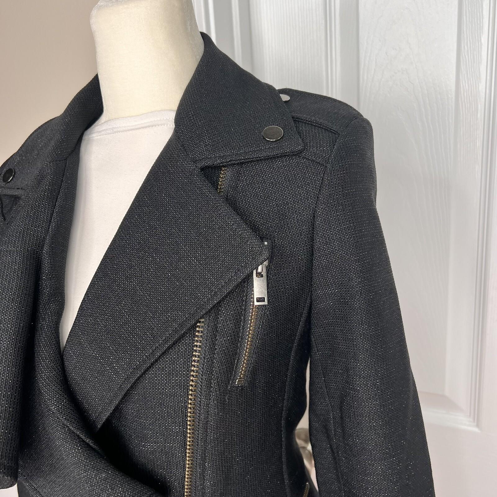 BANANA REPUBLIC Black Metallic Viscose Blend Ruffle Lined Zip Up Blazer Size 2