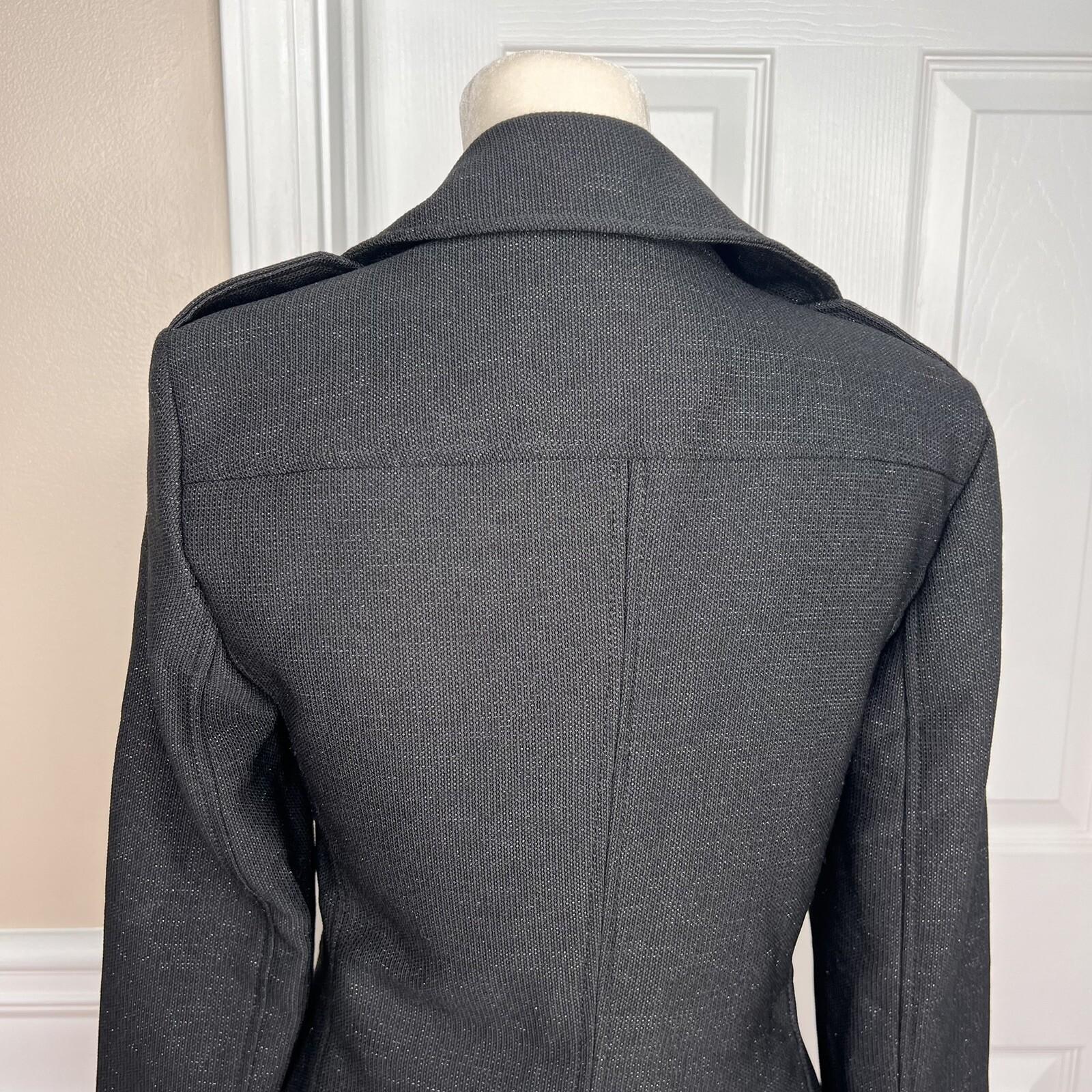 BANANA REPUBLIC Black Metallic Viscose Blend Ruffle Lined Zip Up Blazer Size 2