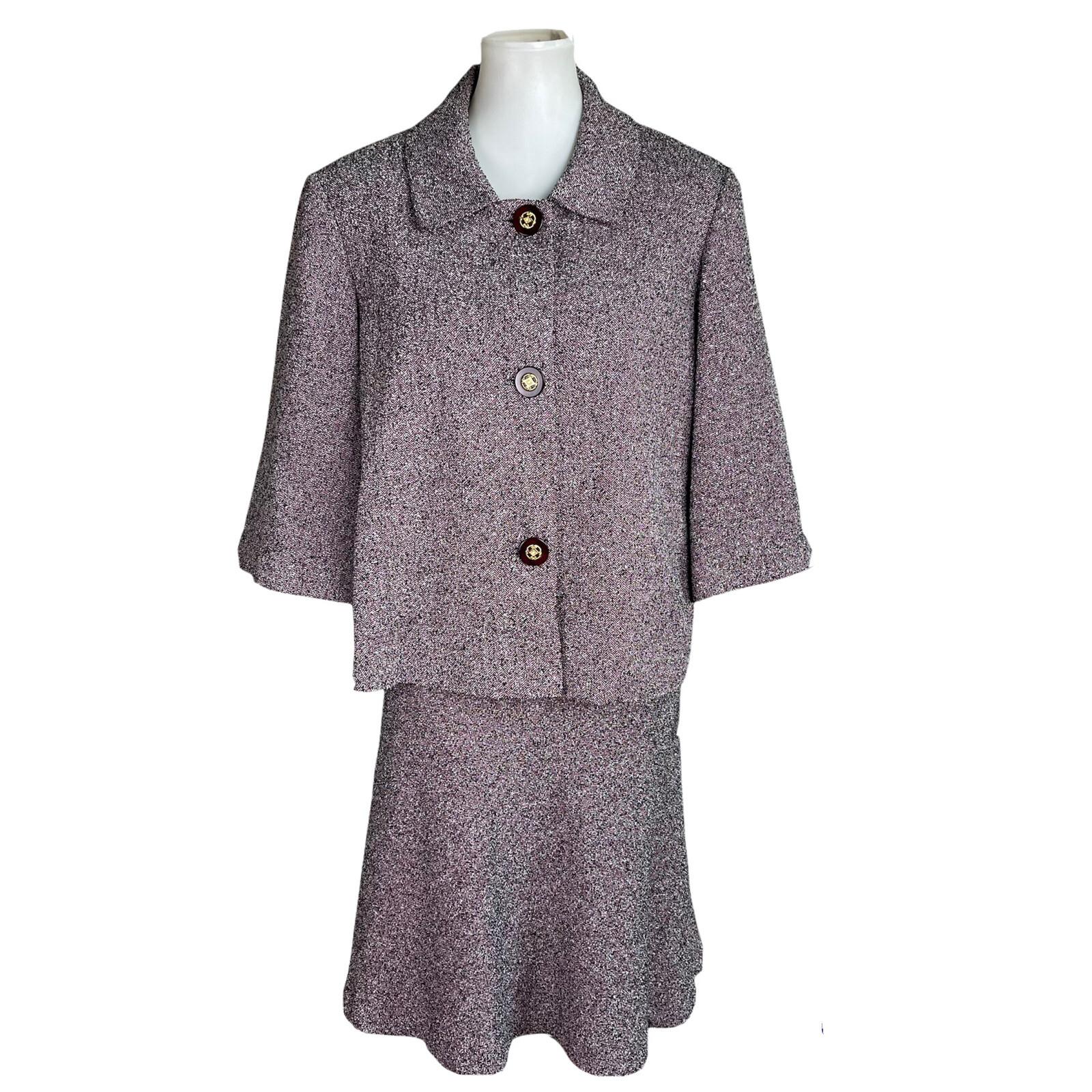 New JOHN MEYER Women Purple Black Polyester Viscose Flared skirt Suit Size 14
