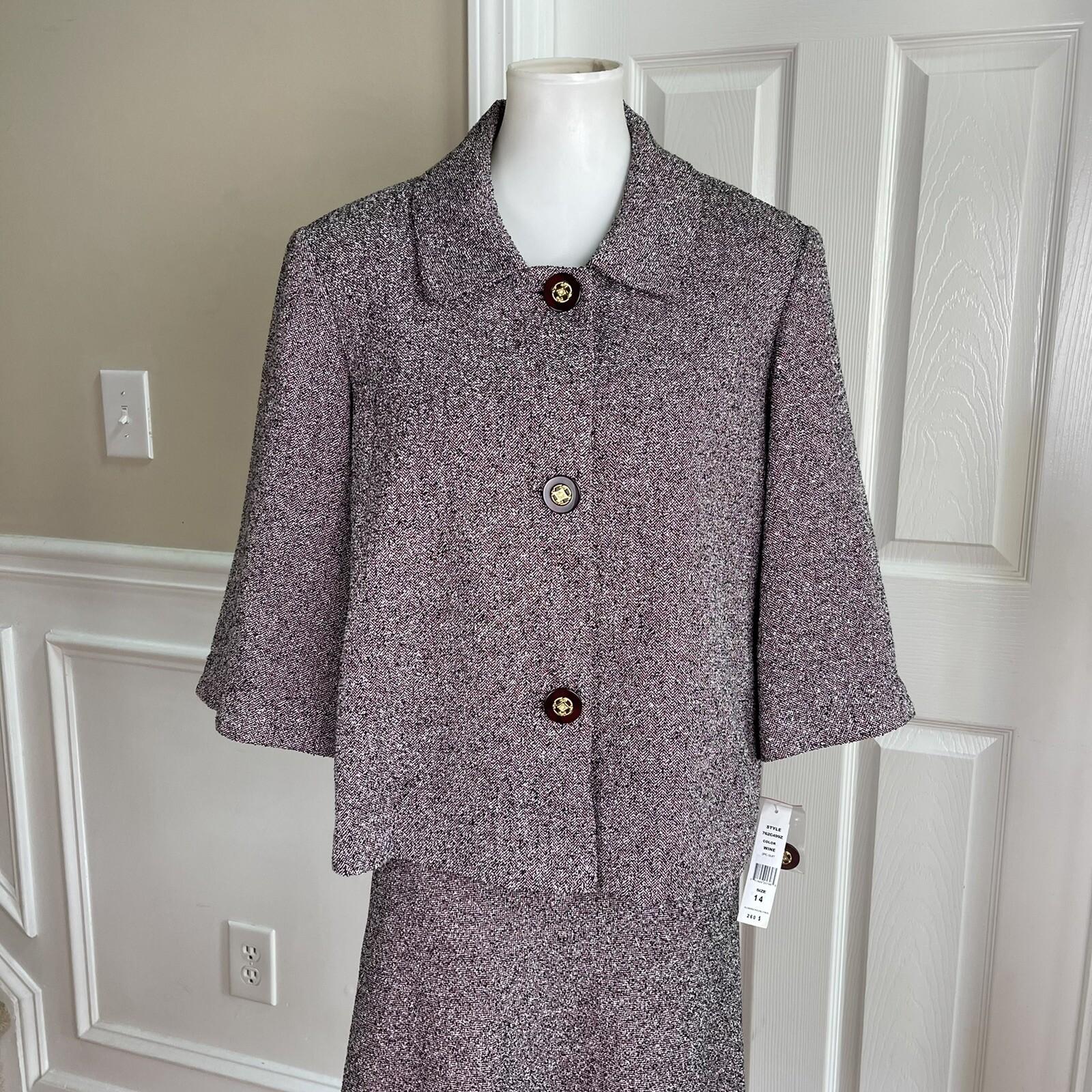 New JOHN MEYER Women Purple Black Polyester Viscose Flared skirt Suit Size 14