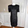 LAURENCE KAZAR NEW York Black Silk Beaded Knee Length Tiered Dress Size M
