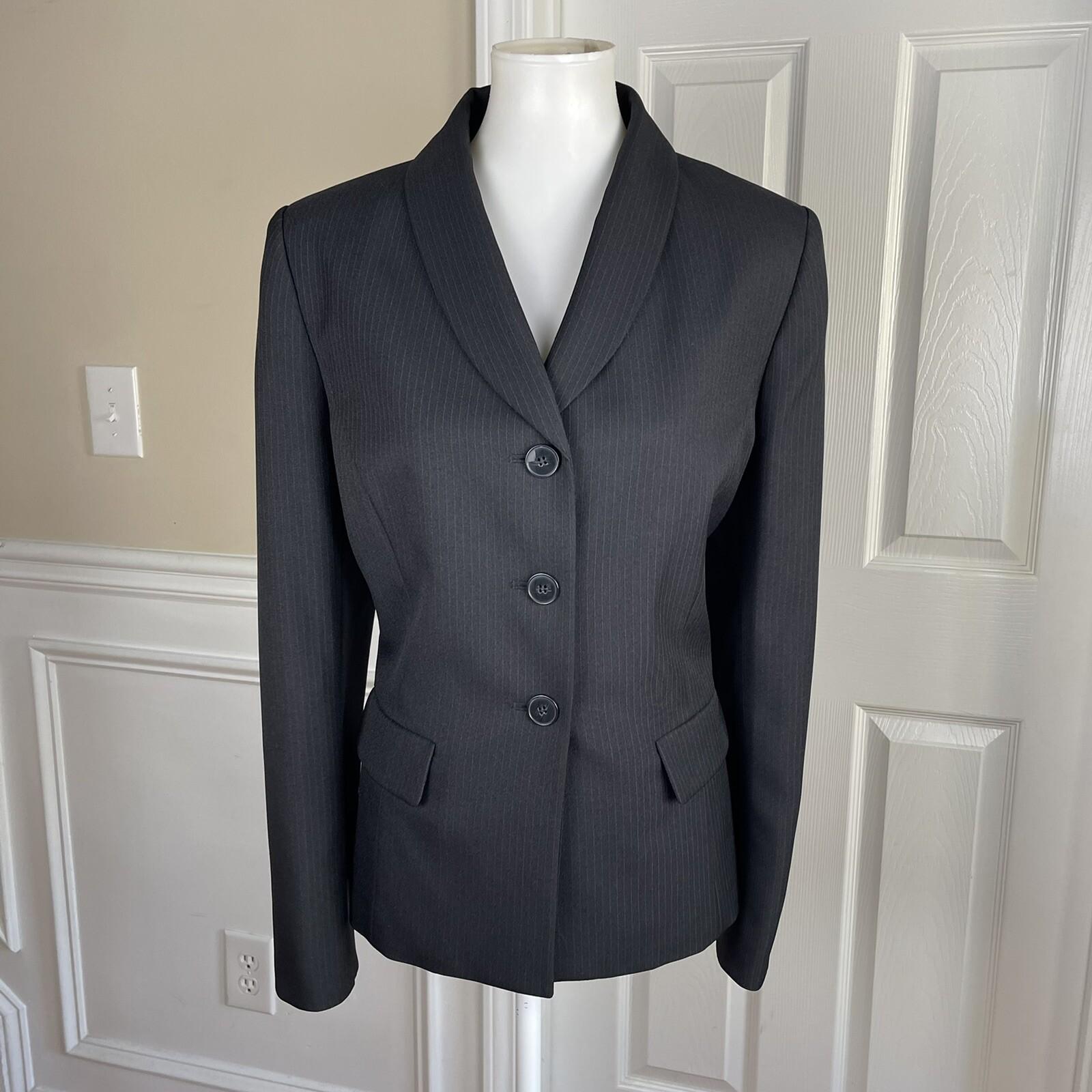 Le Suit Polyester Pant Suit Size 8P Black Striped Shawl Collar Faux pockets 2PC