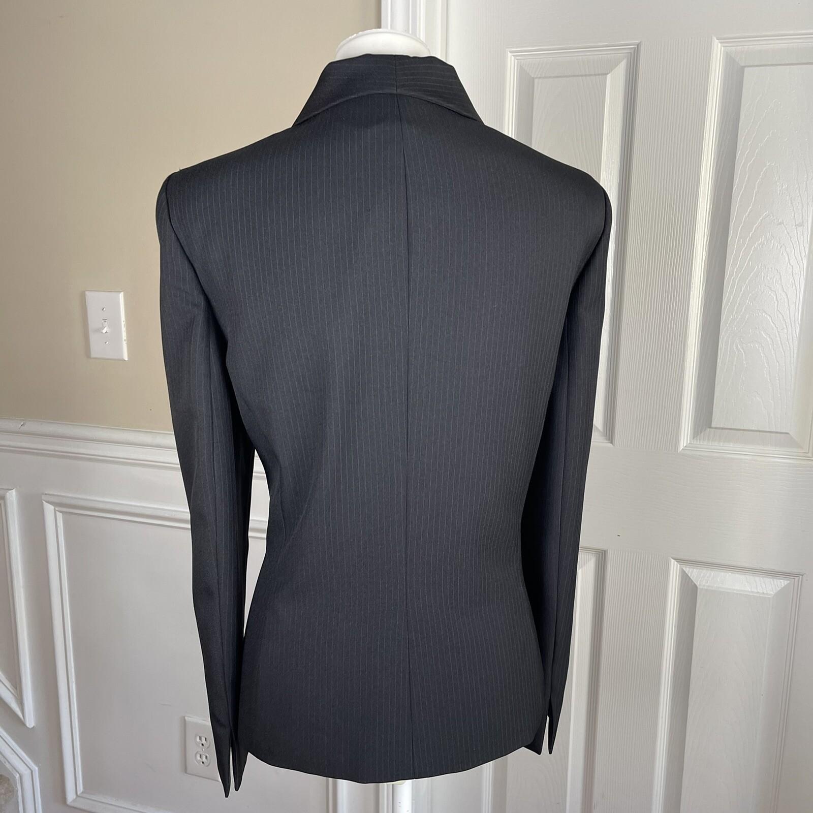 Le Suit Polyester Pant Suit Size 8P Black Striped Shawl Collar Faux pockets 2PC