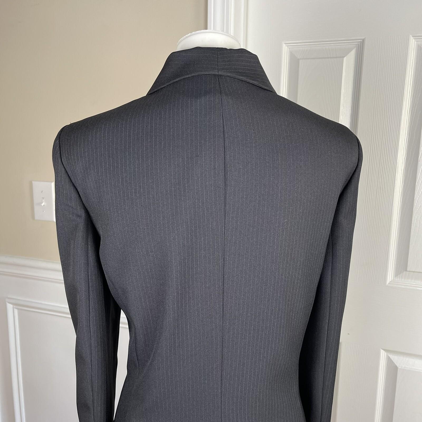 Le Suit Polyester Pant Suit Size 8P Black Striped Shawl Collar Faux pockets 2PC