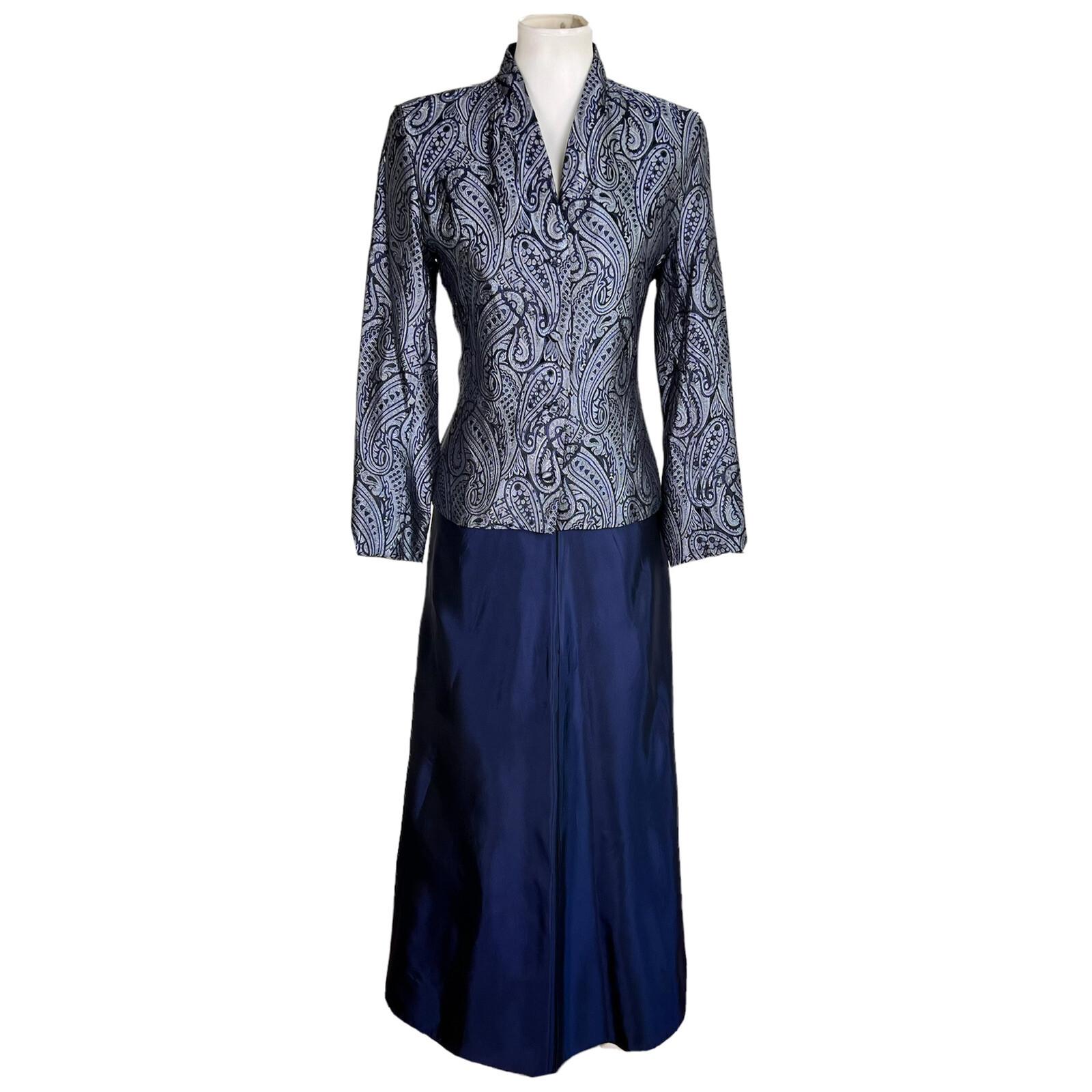SCOTT McCLINTOCK Women 2PC Blue Gray Acetate Lined Maxi Skirt Suit Size 6