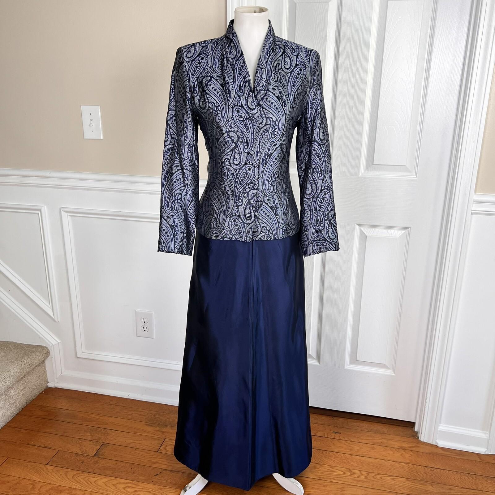 SCOTT McCLINTOCK Women 2PC Blue Gray Acetate Lined Maxi Skirt Suit Size 6